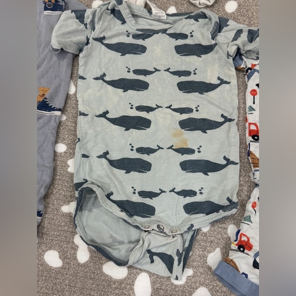 Lot of 6 bamboo footies shortie romper onesie baby boy checkered dogs animals - Picture 14 of 14